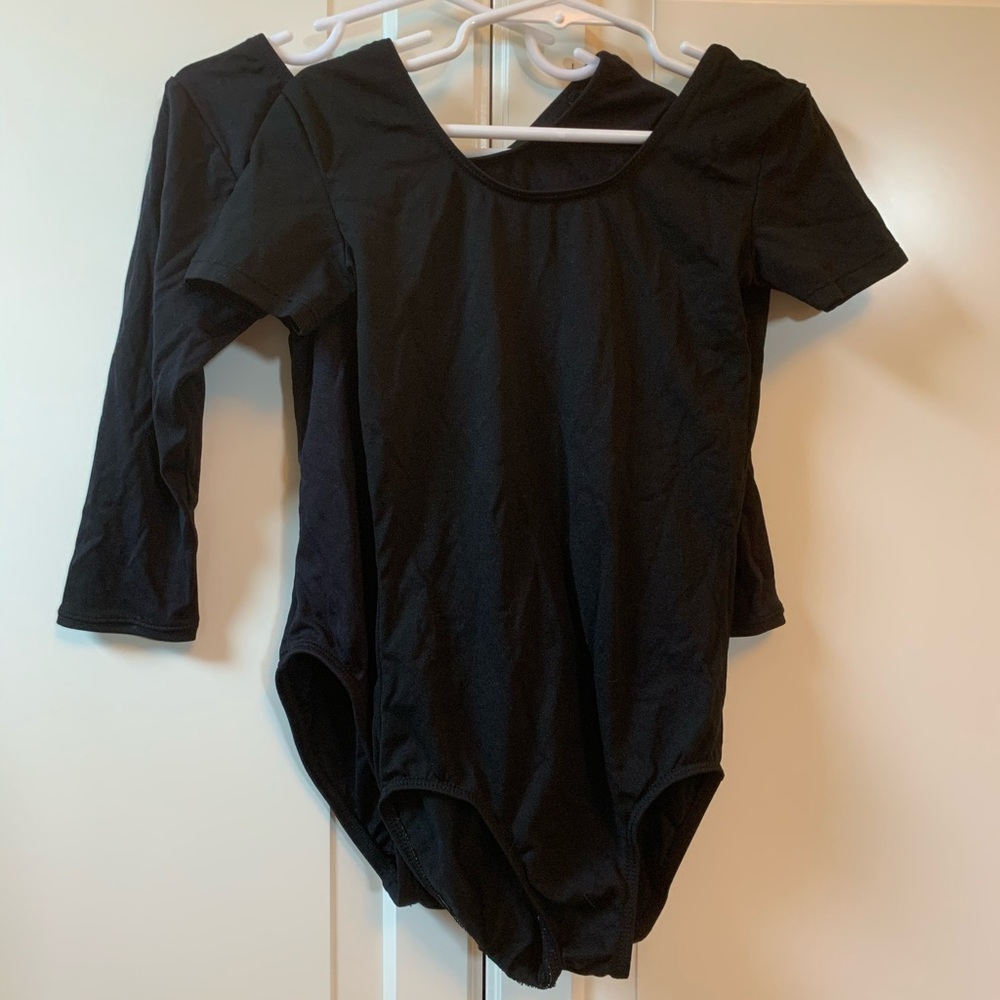 set of long sleeve and short sleeve black leotards